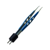 Iris Style Bipolar Forceps, Titanium, Angled 45 Degrees, 0.4mm Tip, Without Platforms, 10mm High Polish Area, Three Hole Handle, Overall Length 4-1/4" (108mm) 